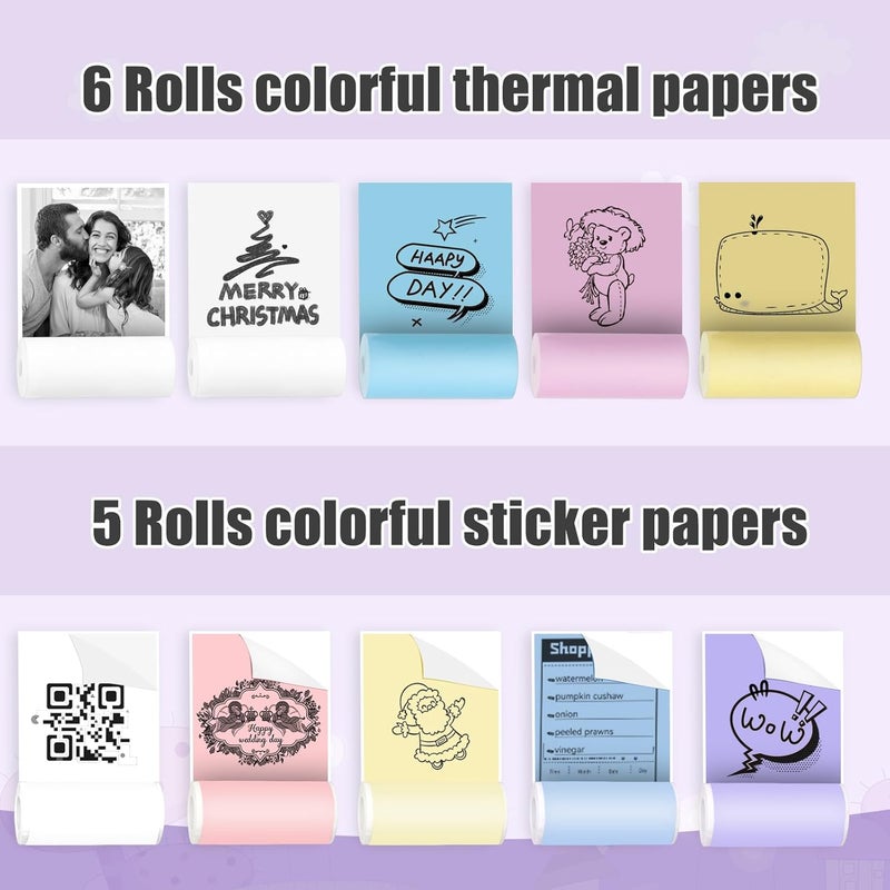 Zeacool Mini Sticker Printer,Mini Pocket Thermal Printer with 11 Rolls Paper,Bluetooth Inkless Printer Compatible with Android & iOS,Portable Receipt Printer for Photo,Journal,Memo,Travel,Purple - Image 4